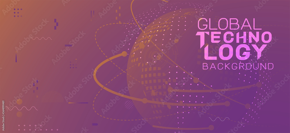 Aufkleber global connecting network and modern technology concept with dots and mesh on gradient background. v
