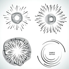 Lines and halftone dots in Circle Form . Spiral Vector Illustration .Technology round Logo . Design element . Abstract Geometric shape . Striped border 