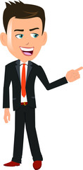 Joyful Teacher mentor trainer businessman manager indicating pointing with smile