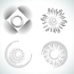 Lines and halftone dots in Circle Form . Spiral Vector Illustration .Technology round Logo . Design element . Abstract Geometric shape . Striped border 