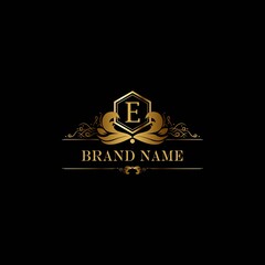 E premium luxury gold monogram logo. E letter logo. E monogram luxury gold logo.
