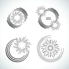 Lines and halftone dots in Circle Form . Spiral Vector Illustration .Technology round Logo . Design element . Abstract Geometric shape . Striped border 