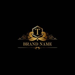 T premium luxury gold monogram logo. T letter logo. T monogram luxury gold logo.
