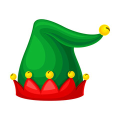 Jester Green Hat with Yellow Jingle Bells Vector Illustration