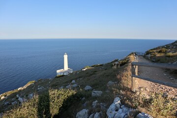 Fototapeta na wymiar Otranto - Sentiero per il faro di Punta Palascia al tramonto