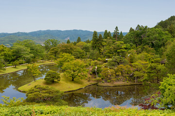 Fototapeta na wymiar Upper Garden at Shugakuin Imperial Villa (Shugakuin Rikyu) in Kyoto, Japan. It was originally constructed by the retired Emperor Go-Mizunoo, construction completed in 1659.