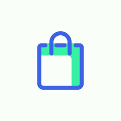 Shop bag icon vector, filled flat sign, Shopping bag bicolor pictogram, green and blue colors. Symbol, logo illustration
