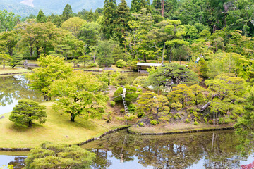Fototapeta na wymiar Upper Garden at Shugakuin Imperial Villa (Shugakuin Rikyu) in Kyoto, Japan. It was originally constructed by the retired Emperor Go-Mizunoo, construction completed in 1659.