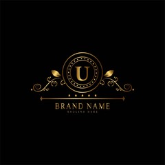 U premium luxury gold monogram logo. U letter logo. U monogram luxury gold logo.