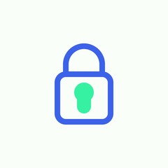 Locked lock icon vector, filled flat sign, Padlock lock bicolor pictogram, green and blue colors. Symbol, logo illustration