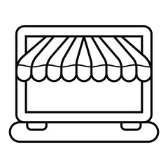Online shopping on laptop computer flat icon