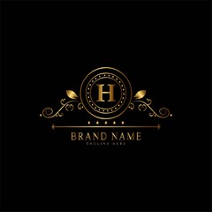 H premium luxury gold monogram logo. H letter logo. H monogram luxury gold logo.
