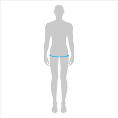 Fototapeta premium Men to do hip measurement fashion Illustration for size chart. 7.5 head size boy for site or online shop. Human body infographic template for clothes. 