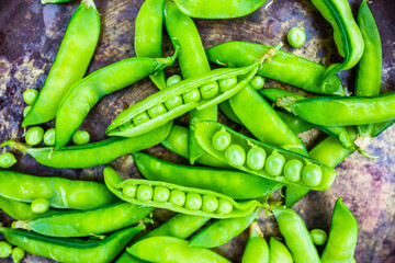 Freshly harvested green pea pods.