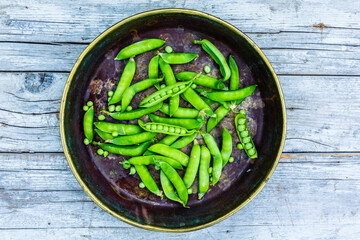 Freshly harvested green pea pods.