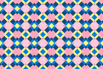 Multicolored pattern of diamonds, checkered ornament of squares of different sizes, retro style. Stock illustration for web and print, wallpaper, background, scrapbooking, wrapping paper, textile.