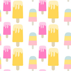 Vector seamless pattern with ice cream.Cartoon cute style. Modern summer fashion print background.