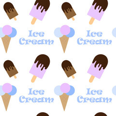 Vector seamless pattern with ice cream.Cartoon cute style. Modern summer fashion print background.
