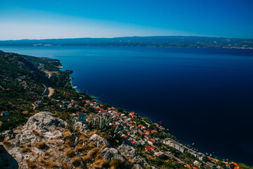 Beautiful city of Omis, Croatia seen from the Stari Grad fortress. 