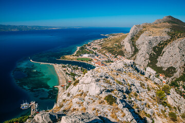 Beautiful city of Omis, Croatia seen from the Stari Grad fortress. 