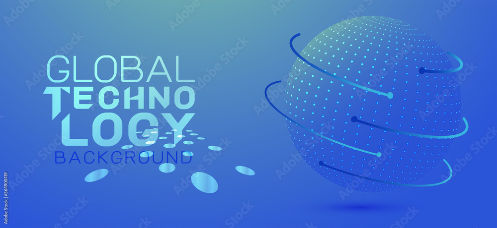 Poster global connecting network and modern technology concept with dots and mesh on gradient background. v