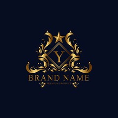 Y premium luxury gold monogram logo. Y letter logo. Y monogram luxury gold logo.