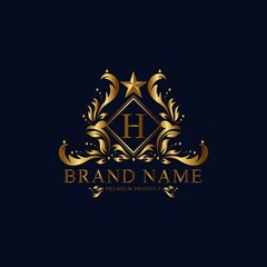 H premium luxury gold monogram logo. H letter logo. H monogram luxury gold logo.