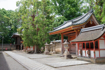 Iwashimizu Hachimangu Shrine in Yawata, Kyoto, Japan. The Shrine was founded in 859. It is National Treasures of Japan.