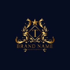 T premium luxury gold monogram logo. T letter logo. T monogram luxury gold logo.
