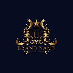 U premium luxury gold monogram logo. U letter logo. U monogram luxury gold logo.