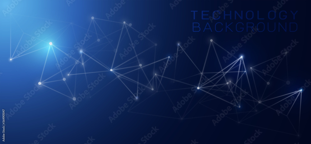 Poster modern technology and data connecting concept with dots and mesh on gradient background. vector illu