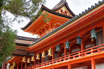 Fototapeta na wymiar Iwashimizu Hachimangu Shrine in Yawata, Kyoto, Japan. The Shrine was founded in 859. It is National Treasures of Japan.