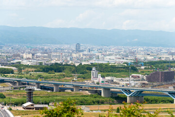 Yawata City view from Iwashimizu Hachimangu Shrine in Yawata, Kyoto, Japan.