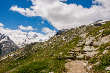 Piz Roseg, Piz Sella, Sellagletscher,, Wanderweg, Fuorcla Surlej, Murtèl, Corvatsch, Gletscher, Oberengadin, Engadin, Alpen, Graubünden, Sommer, Schweiz