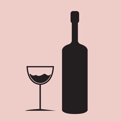 silhouette of wine bottle and glass