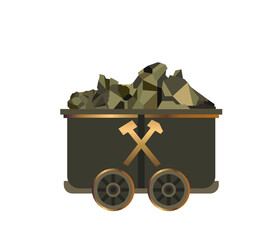 Pile of charcoal,Coal Mine Wagon with Coal text
