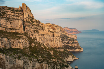 Fototapeta na wymiar National park of Calanques captured from above at susnet