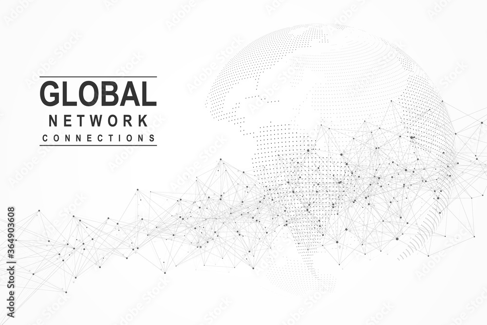 Aufkleber Global network connection concept. Big data visualization. Social network communication in the global computer networks. Internet technology. Business. Science. Vector illustration