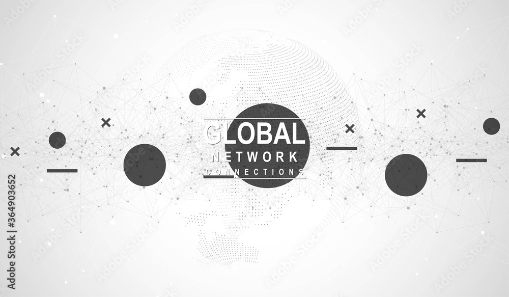 Fototapete Global network connection concept. Big data visualization. Social network communication in the global computer networks. Internet technology. Business. Science. Vector illustration
