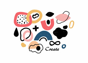 Minimal abstract t-shirt design. Circle vector shapes on white background. Modern shape trendy geometric texture. Doodle art illustration, graphic design. Simple round elements, create sign infinity.