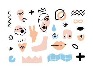 Contemporary abstract female body and face shape.Sketch icon pink black abstract body shapes for concept design. Vector woman concept art for t-shirt design. Vector doodle blob logo. Trendy modern.