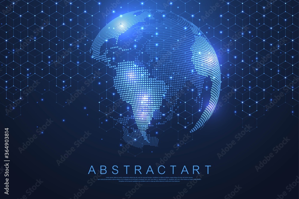 Aufkleber Global network connection concept. Big data visualization. Social network communication in the global computer networks. Internet technology. Business. Science. Vector illustration