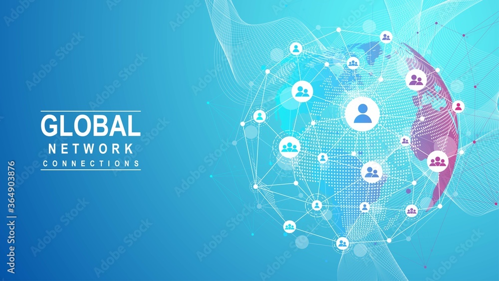 Fototapete Global network connection concept. Big data visualization. Social network communication in the global computer networks. Internet technology. Business. Science. Vector illustration