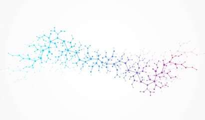 Molecular structure background. Science template wallpaper or banner with a DNA molecules. Asbtract scientific molecule background. Wave flow, innovation pattern. Vector illustration.