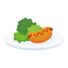 hot dog and lettuce on plate design, food eat restaurant and menu theme Vector illustration