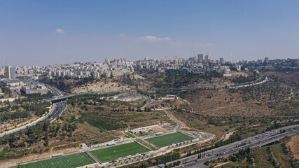 North Jerusalem Soccer fields, Traffic and Ramot neighbourhood, aerial