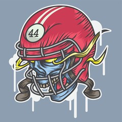 human skull wearing sports helmet