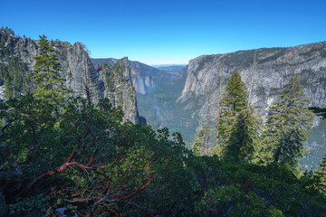 hiking the four mile trail in yosemite national park in california, usa