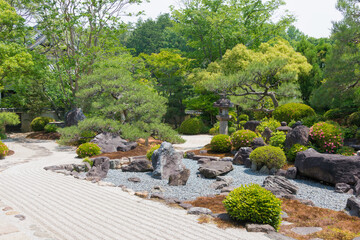 Snow garden at Myoman-ji Temple in Kyoto, Japan. The temple was founded in 1389.