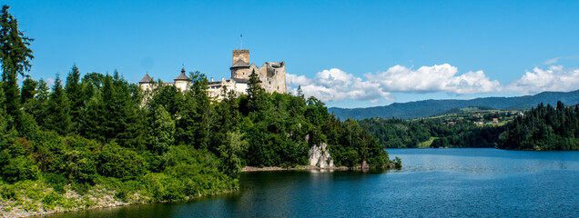 Fototapeta premium Castle on a rock in the forest by the lake